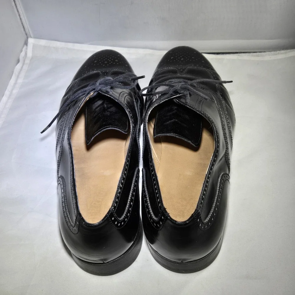 Salvatore Ferragamo Wingtip Mens 11 3E Black Leather Oxford Shoes Italy